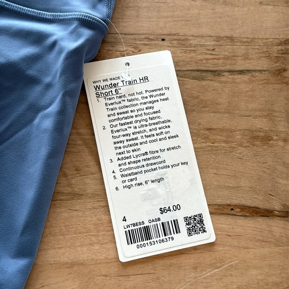 NWT Lululemon Wunder Train High Rise Short 6” inseam Oasis Blue Size 4 Everlux